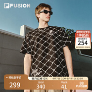 FILAFUSION斐樂潮牌男裝情侶款針織短袖衫2025春新款休閑寬松純棉T恤 正黑色-BK S (165) 88A