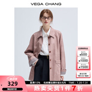 VEGA CHANG皮衣女款2025年新款春秋美式復(fù)古中長(zhǎng)款PU皮外套 橡皮粉 M
