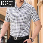 JEEP SPIRIT【真口袋】中老年男士短袖T恤雙絲光棉中年爸爸夏裝帶兜半袖衫潮 33785蘭格【真口袋】 S 165【120斤以內(nèi)】