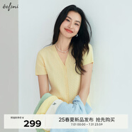 伊芙麗（eifini）【夏季薄款全新升級】伊芙麗高智麻花毛衣短袖針織衫女 黃色 短袖V領(lǐng) 預(yù)售 M 105-115斤