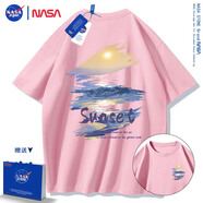 NASA STONE聯(lián)名短袖t恤男夏季新款潮流寬松純棉學(xué)生百搭上衣半袖情侶裝夏裝 粉色-款六 M 推薦體重100-120斤