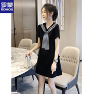 羅蒙（ROMON）黑色假兩件披肩連衣裙女休閑修身顯瘦直筒短裙夏季2025新款歐洲站 黑色 2XL (建議136/145斤)
