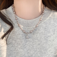 MHFDO胖品質(zhì)不規則交叉夸張珍珠項鏈女感輕奢小眾獨特鎖骨鏈2025 曼塔玫瑰色方糖珍珠項鏈