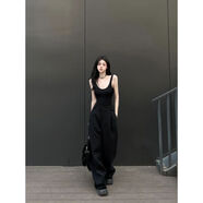 桃伊悠（taoyiyou）黑色吊帶背心女夏季內搭U領(lǐng)打底露背外穿無(wú)袖連身服上衣 黑色(帶胸墊 M 建議95-105斤