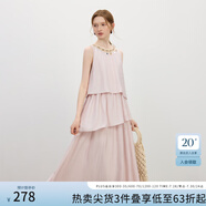 范思藍(lán)恩度假風(fēng)重工領(lǐng)口無袖掛脖連衣裙2025夏新款不規(guī)則裙擺2469 水粉色 L