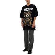 莫斯奇諾（MOSCHINO）純棉葡萄牙制造寬松版型男士T恤 TeddyBear聯(lián)名款 黑色 均碼 |S