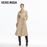 VEROMODA連衣裙2025秋季新款五分袖翻領(lǐng)系帶純色長(cháng)裙新年過(guò)年 霧林褐色 M