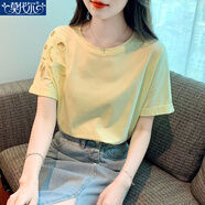 莫代爾2025夏季新款時尚短袖鏤空繡花設計感T恤女上衣別致洋氣寬松顯瘦 明黃色 【高品質(zhì) 好質(zhì)量】 XL 【115-125斤】