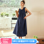 Olrain歐芮兒棕色無袖連衣裙女夏季新款寬松度假風掛脖裙子沙灘裙 普魯士藍 S