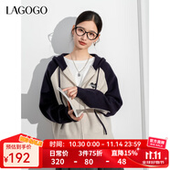 LAGOGO抗起球撞色針織衫女拉谷谷2024年春秋新款軟糯元?dú)膺B帽外套 灰藏青(RM) M