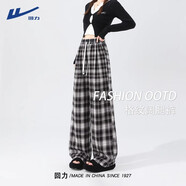 回力格子褲女2025秋季新款女裝寬松慵懶風(fēng)闊腿褲美式復(fù)古小個(gè)子休閑褲