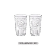 BORMIOLI ROCCO意大利進(jìn)口玻璃杯家用果汁壺復(fù)古浮雕玻璃水杯泡茶杯 浪漫水杯  340ML【兩只】
