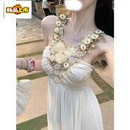 初徑2025新款夏季時(shí)尚名媛風(fēng)辣妹重工釘珠大鉆花連衣裙雪紡長(cháng)裙感 連衣裙【絕美漂亮/背心外穿韓系/ L 【106斤-120斤】