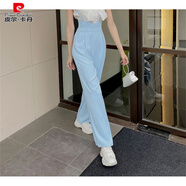 皮爾卡丹（pierre cardin）2025夏新款長褲背帶闊腿褲衣蝴蝶結(jié)襯衫修身氣質(zhì)神范兩件套裝 背帶褲 S