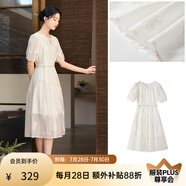香影白色天絲連衣裙女2025夏季新款圓領(lǐng)燈籠袖抽繩國(guó)風(fēng)收腰仙女裙 米白 L 165/88A/110-125斤