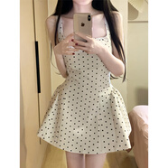 桂岐吊帶連衣裙女夏季2025年新款波點收腰背心蓬蓬裙氣質(zhì)法式公主裙 白色 S （建議105斤以下）