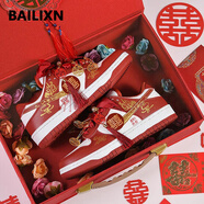 百麗香奈（BAILIXIANGNAI）AJ婚鞋紅色新娘鞋結婚鞋本命年禾秀服婚紗兩穿女鞋情侶款運動(dòng)板鞋 百年好合【送喜盒+流蘇配飾】 37