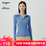 哥弟真的好（GIRDEAR）女裝簡約V型大翻領(lǐng)坑條修身針織衫女A301223 藍 S (2碼)