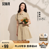 森馬連衣裙女收腰襯衫裙復古休閑夏季美拉德純色短裙101324114030