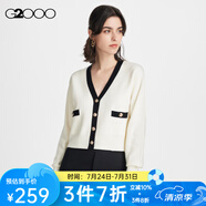 G2000【防靜電】G2000女裝FW23商場新款柔軟舒適優(yōu)雅淑女撞色針織開衫 米白色 L