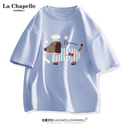 拉夏貝爾（La Chapelle）純棉短袖t恤女2025新款夏季學(xué)生體恤設(shè)計(jì)感寬松上衣J 【純棉短袖】淺藍(lán)色(糕絨小狗) S 【收藏加gou優(yōu)先發(fā)】