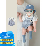 G. DUCKKIDS嬰兒衣服包屁衣嬰兒夏季男寶寶周歲禮服夏裝小紳士假兩件短爬6-12 格子假兩件短袖哈衣25X260 90cm
