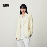 Semir森馬休閑西服女春秋裝中長款翻駁領(lǐng)時(shí)尚氣質(zhì)通勤夾克外套女 奶白10501 M