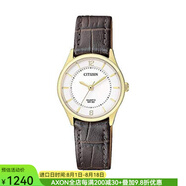 西鐵城（CITIZEN）女士手表石英表白色圓形26mm防水50m棕色皮帶休閑日常ER0203-00B as pic os