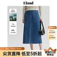 ELAND衣戀牛仔半身裙女高腰大口袋寬松半裙24夏季新款 牛仔色(55)Indigo S 160