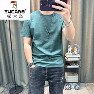 啄木鳥純色短袖t恤男2025夏季新款麻料棉麻上衣修身半袖麻料體恤衫 綠色 M