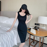 2025年夏季背心打底連衣裙長(cháng)款女裝氣質(zhì)修身顯瘦吊帶緊身包臀裙子 黑色 2XL