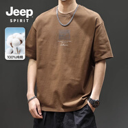 JEEP SPIRIT吉普純棉短袖t恤男夏季220G重磅寬松復古半袖潮流港風(fēng)男士上衣