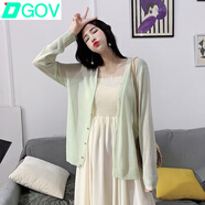DGOV夏季新款針織開(kāi)衫薄外套女韓版寬松v領(lǐng)長(zhǎng)袖上衣冰絲防曬衣空調(diào)衫 牛油果綠  S 【80斤以下】