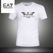 EMPORIO ARMANI EA7阿瑪尼夏季男士純棉薄款短袖T恤男圓領(lǐng)大碼透氣休閑體恤男 A1928白色 M 建議【100-120】斤