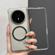 叒達適用榮耀MagicV5手機殼vivoXfold5折疊屏三星zfold7華為mateX5保護套x6透明x3磨砂磁吸全包防摔 帶前框【透黑】磨砂透明中軸殼（內置磁吸） 華為MateX6