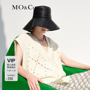 MO&Co.【美麗諾綿羊毛】春菱格鏤空燙鉆寬松針織馬甲外套肌理感毛衫m(xù)oco 米白色 XS 155