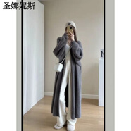 圣娜妮斯針織外套女開(kāi)衫中長(zhǎng)款薄空調(diào)衫外套外搭白色防絨中長(zhǎng)版寬松慵懶風(fēng) 防灰色毛絨外套款 均碼