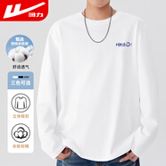 回力長(zhǎng)袖t恤男春秋季純棉透氣圓領(lǐng)打底衫男休閑百搭上衣男裝白色XL