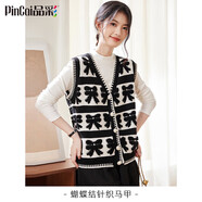 品彩（PinCai）針織馬甲女春秋女士毛衣V領(lǐng)蝴蝶結(jié)寬松馬甲外搭上衣P143Z5006