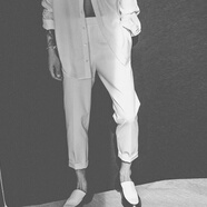 無(wú)印紀（NOTITLE）男士休閑褲2025夏季歐美高端秀場(chǎng)新款白色卷邊薄款修身哈倫九分褲 白色 K371 L