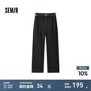 Semir[商場同款]森馬休閑褲女卷邊七分褲顯瘦秋2024新款純棉闊腿褲百搭 黑色90001 170/74A/XL