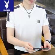 花花公子（PLAYBOY）夏季新款男士短袖t恤韓版潮流中青年時(shí)尚休閑圓領(lǐng)半截袖夏天體恤 白色YH7123 4XL