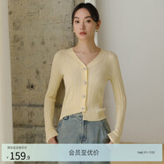 亦谷通勤毛衣女秋款中長(zhǎng)款修身百搭V領(lǐng)毛衣女秋冬上衣女 黃色 L
