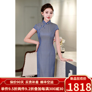 歐迪鳥(niǎo)（ODYBIRD）英國(guó)品牌真絲旗袍2024夏季新款時(shí)尚氣質(zhì)中長(zhǎng)款繡花復(fù)古風(fēng)修身中國(guó) 孔雀藍(lán) XL