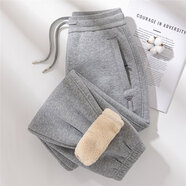 UNAE超厚保暖羊羔絨衛褲女加絨加厚冬季2025新款秋冬淺灰色外穿女褲子 羊羔絨（長(cháng)褲淺灰色） S 80-96斤