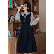 茉衣雅（MOYIYA）【1757人好評】正式學(xué)院風(fēng)連衣裙秋季2025新款裙子假兩件學(xué)生少女 藏青色 M