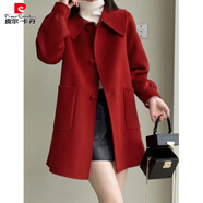 皮爾卡丹（pierre cardin）時(shí)尚氣質(zhì)小個(gè)子款娃娃領(lǐng)毛呢大衣女2025秋冬新款甜美呢子風(fēng)衣外套 紅色 L :建議100-110斤