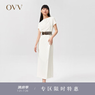 OVV【愛情而已同款】OVV2022春夏新款女裝緞面堆堆領短袖連衣裙 米白15 M