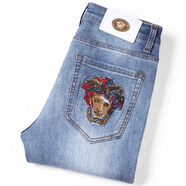 VERSACE JEANS COUTURE范思哲四季款刺繡潮牌高端牛仔褲彈力修身小腳長(cháng)褲 1157*藍 40