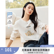 梵希蔓休閑百搭長(zhǎng)袖重磅T恤女2024年秋新款風(fēng)景印花白色寬松上衣 M8607 白色 S
